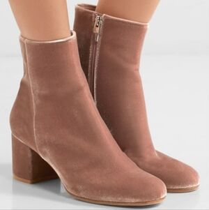 Gianvito Rossi Margaux deep blush pink velvet block heel ankle boots